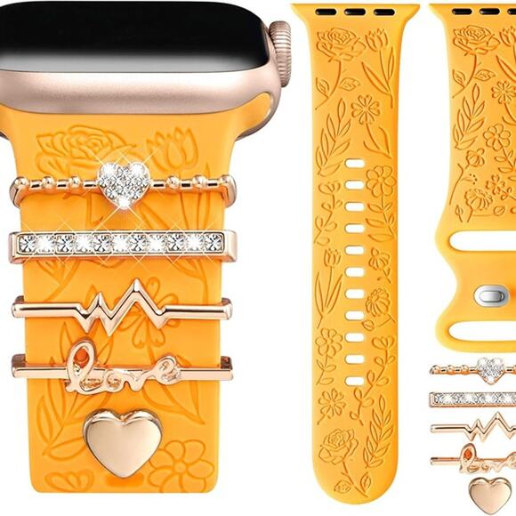 Flower Engraved Band Compatible with Apple Watch Bands for Women Orange Band - Picture 1 of 6